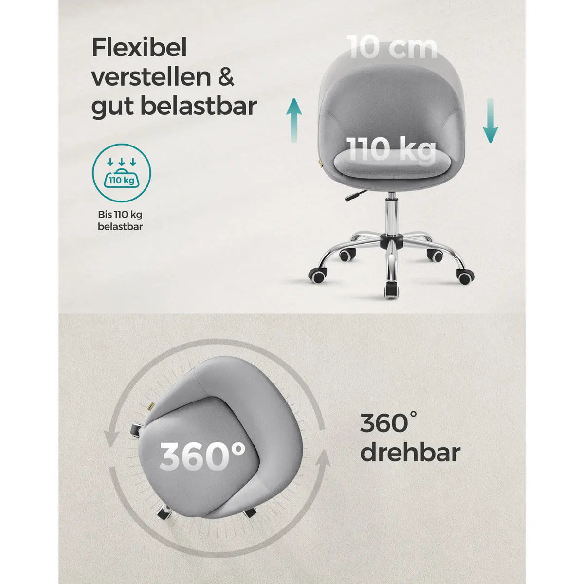 Bürostuhl Schreibtischstuhl Höhenverstellbar Taubengrau von Songmics