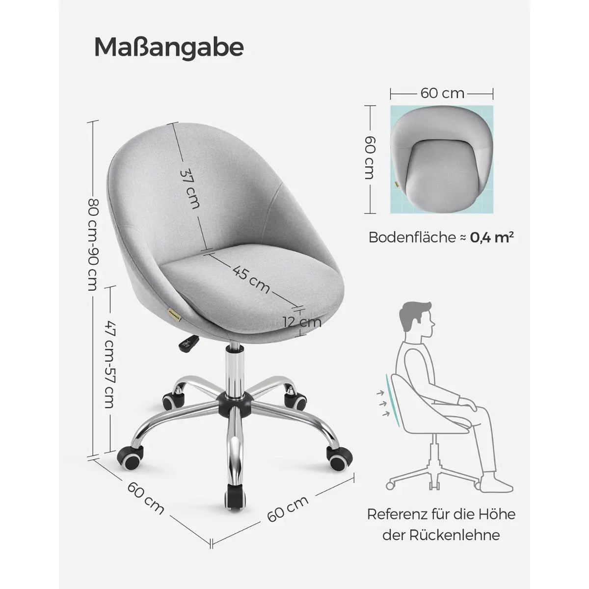 Bürostuhl Schreibtischstuhl Höhenverstellbar Taubengrau von Songmics