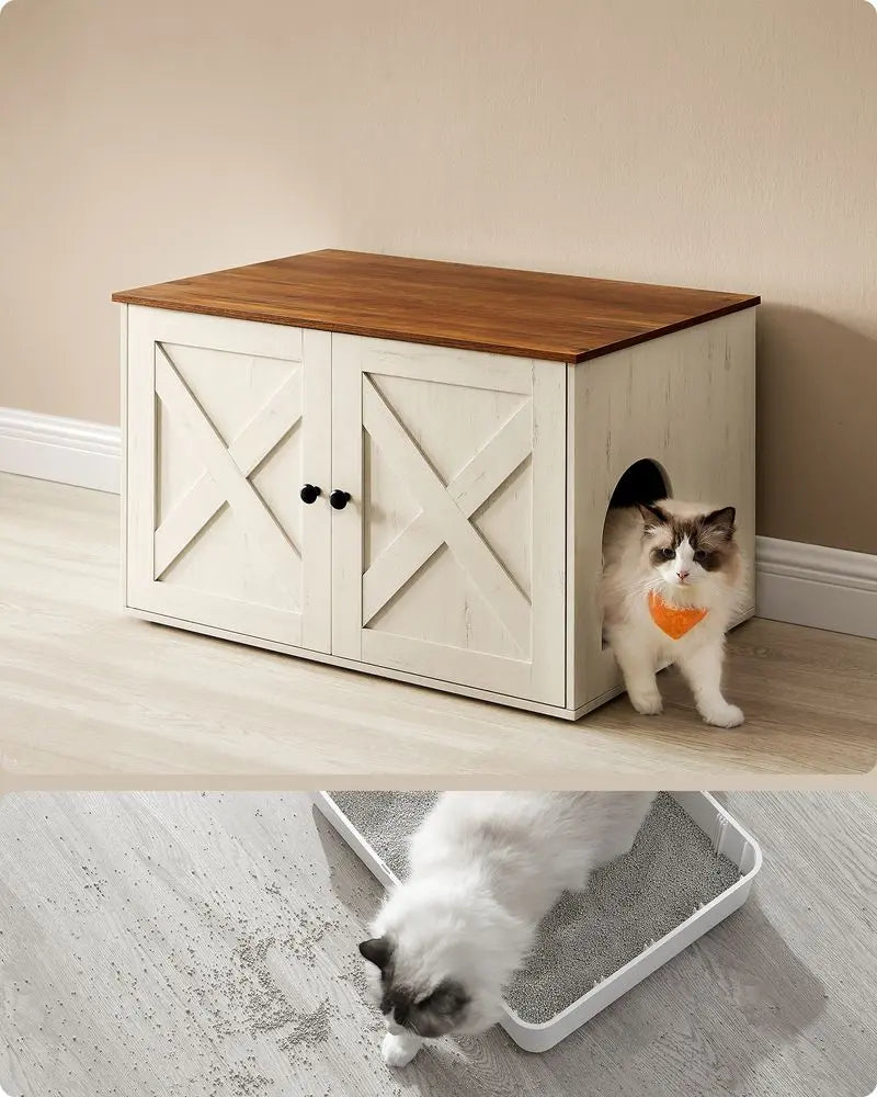 Katzenhaus Schrank Tisch herausnehmbar honigbraun vintageweiss von Songmics