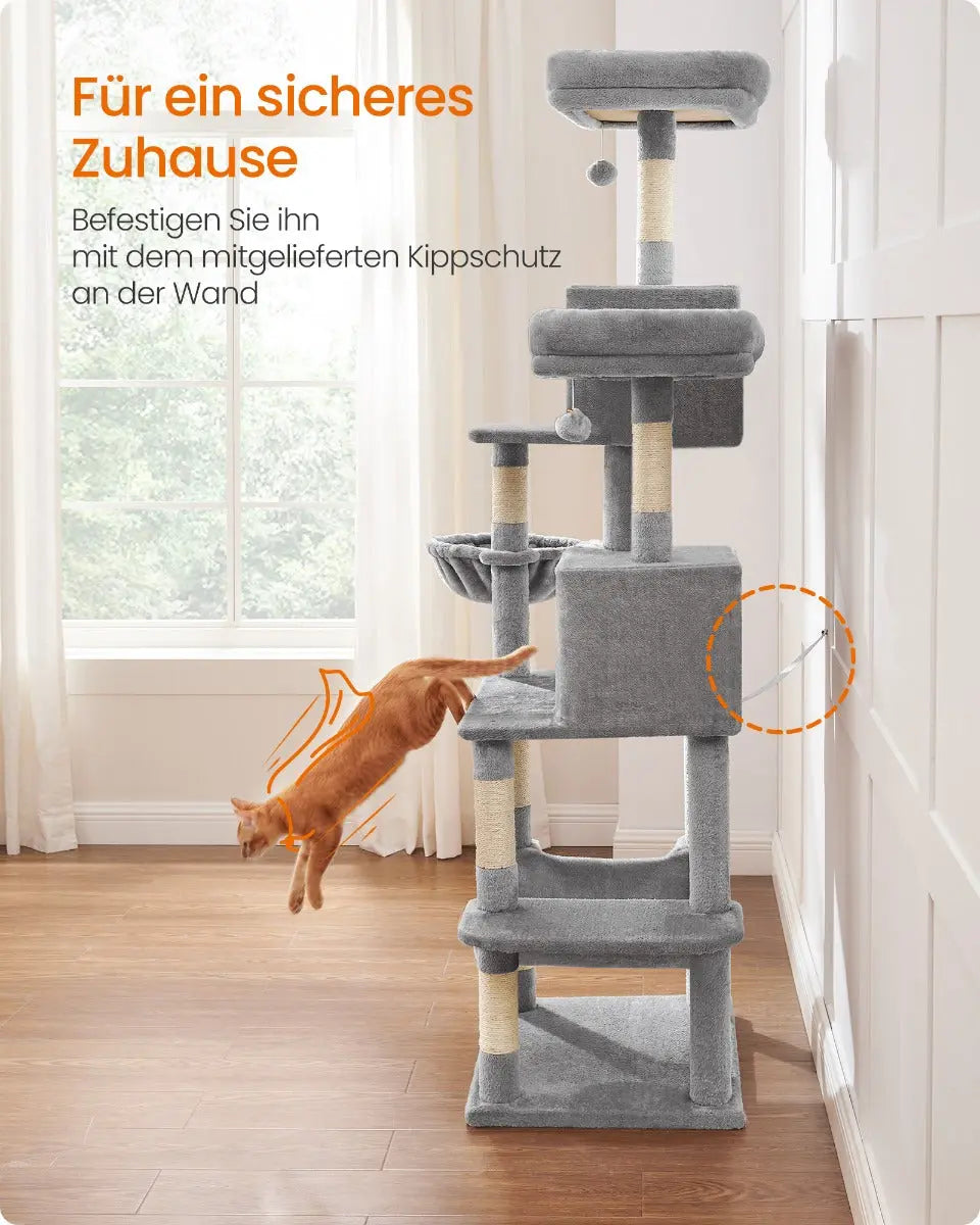 Kratzbaum Katzenbaum XXL 199cm Hellgrau von Songmics
