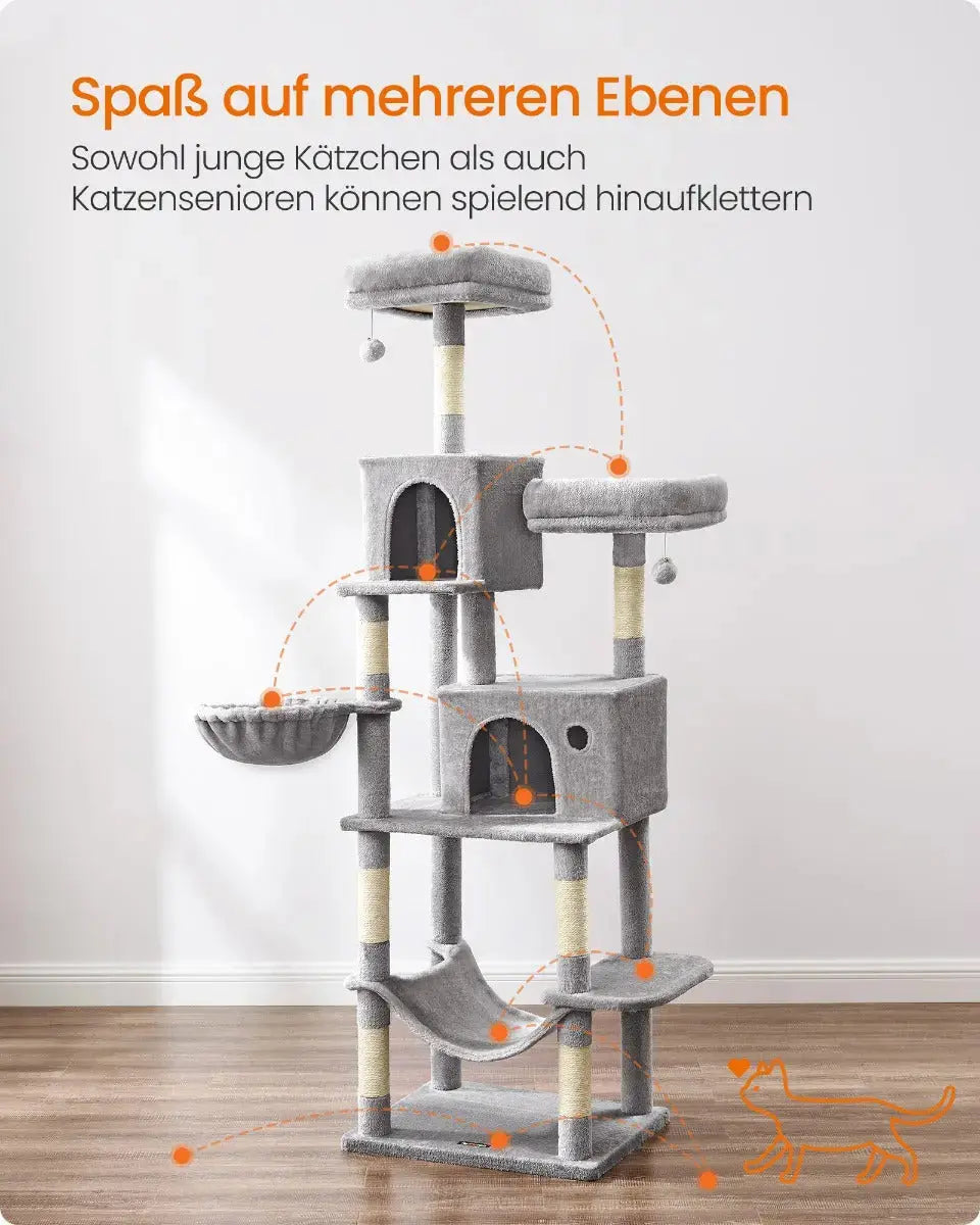 Kratzbaum Katzenbaum XXL 199cm Hellgrau von Songmics