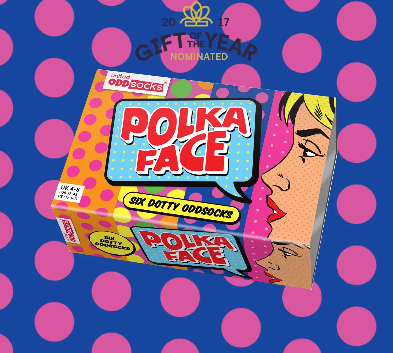 Einzelne Socken im 6er Pack, POLKA FACE Bunte Punkte und Streifen, Gr. 37-42, mit Geschenkbox von United Oddsocks
