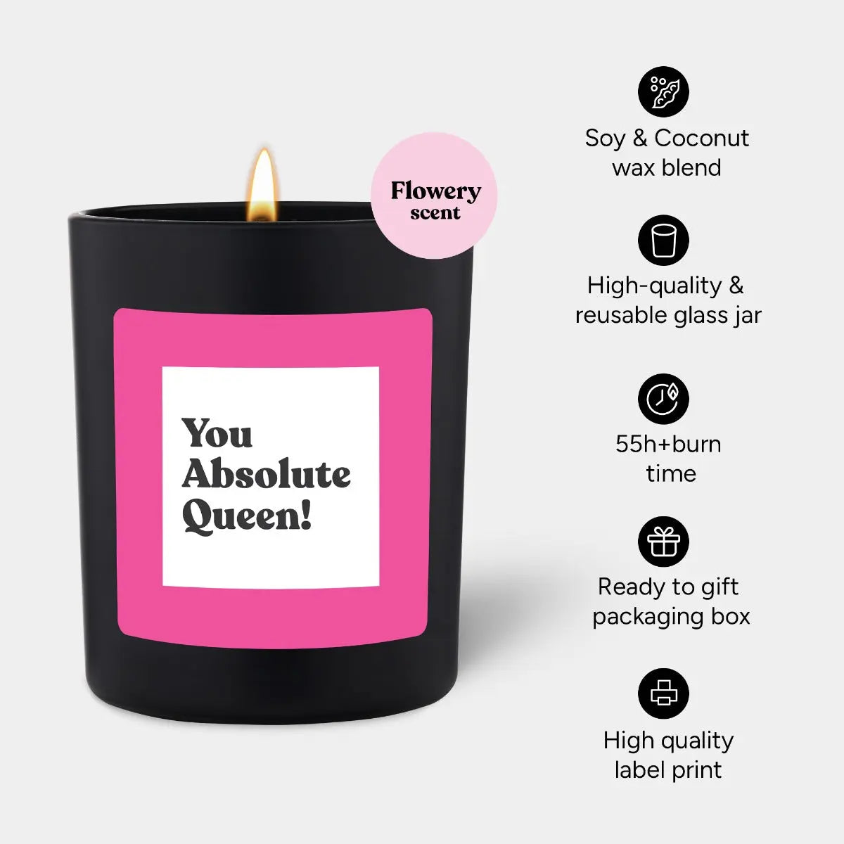 Duftkerze Schwarz Flowery You Absolute Queen! von ChattyCandles