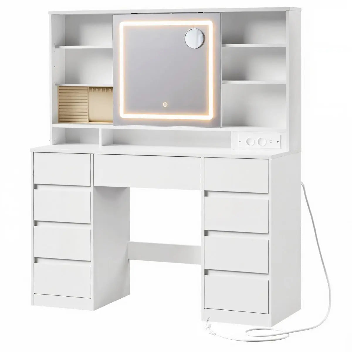 Schminktisch LED-Beleuchtung weiss Holz von Songmics