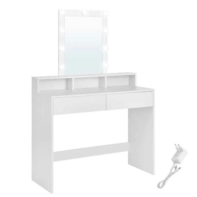 Schminktisch LED Beleuchtung Spiegel Schubladen, 100 x 40 x 145 cm, Weiss von Songmics