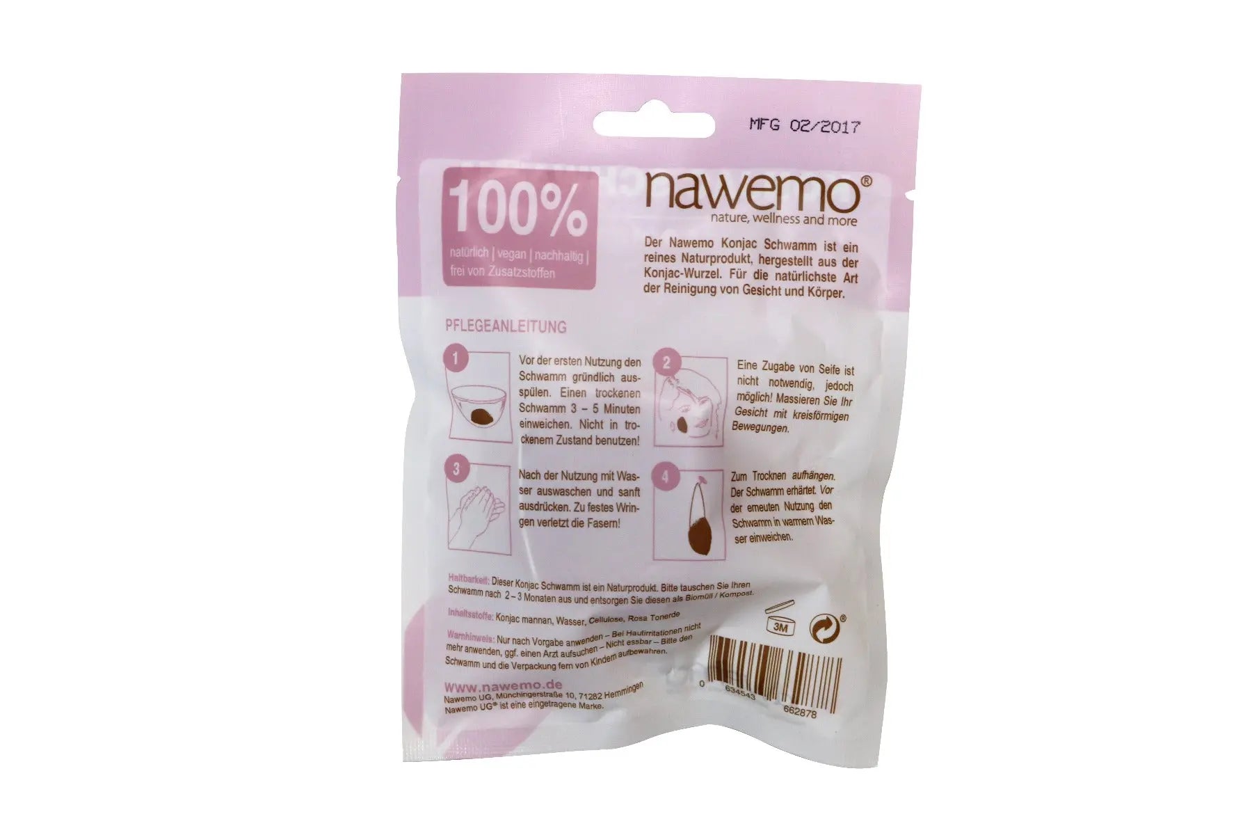 Konjac Schwamm Rosa Tonerde, für reife und müde Haut von Nawemo