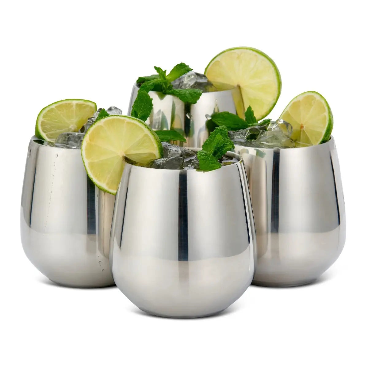 Edelstahl Trinkbecher Silber 4er-Set inkl. Trinkhalmen von Oak & Steel