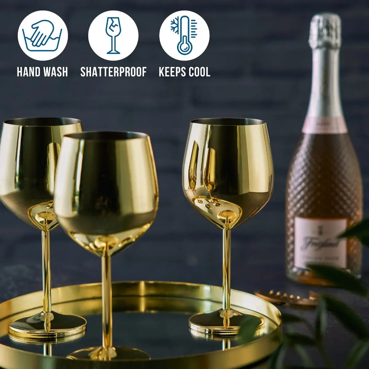 Edelstahl Weingläser Gold 4er-Set von Oak & Steel