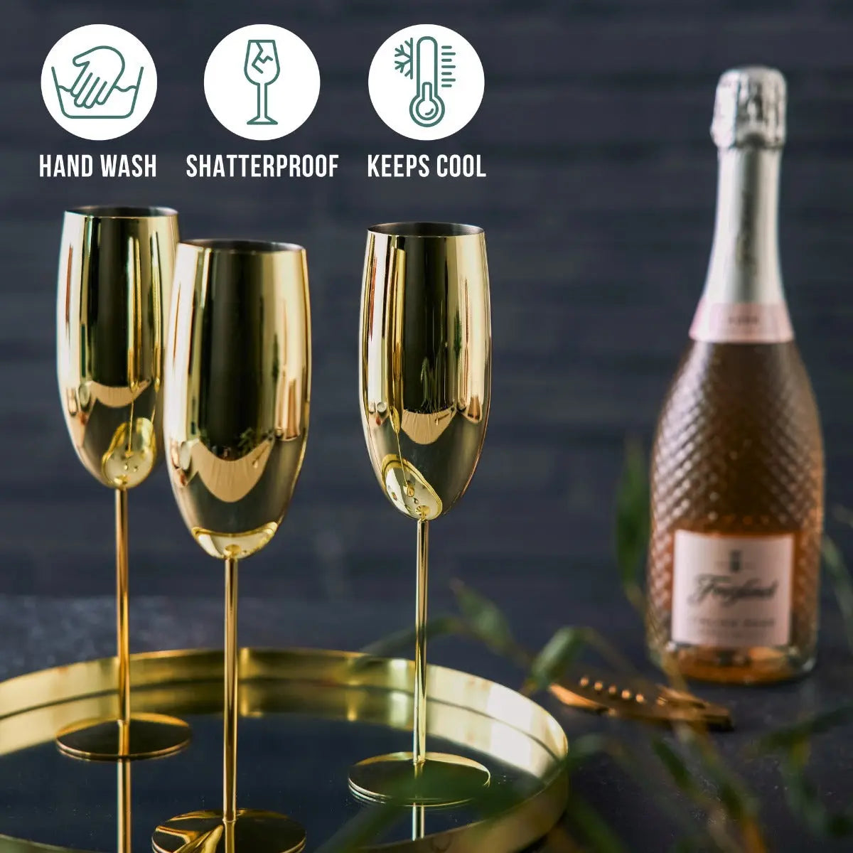 Edelstahl Sektgläser Flute Gold 2er-Set von Oak & Steel