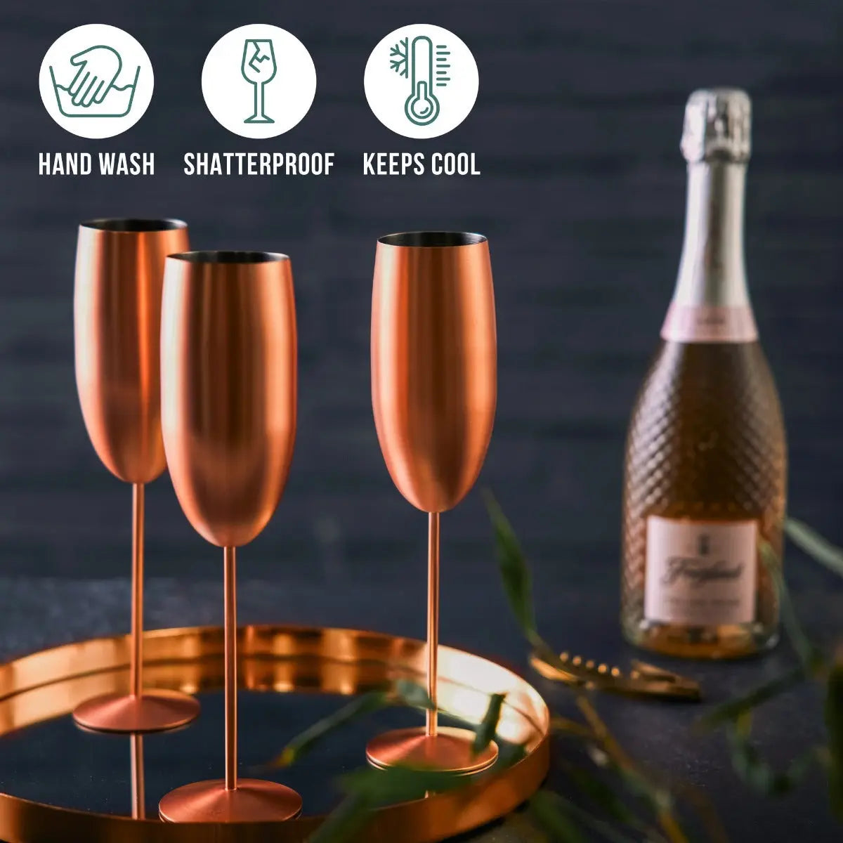 Edelstahl Sektgläser Flute Roségold Matt 4er-Set von Oak & Steel