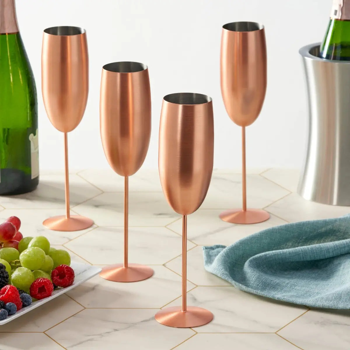 Edelstahl Sektgläser Flute Roségold Matt 4er-Set von Oak & Steel