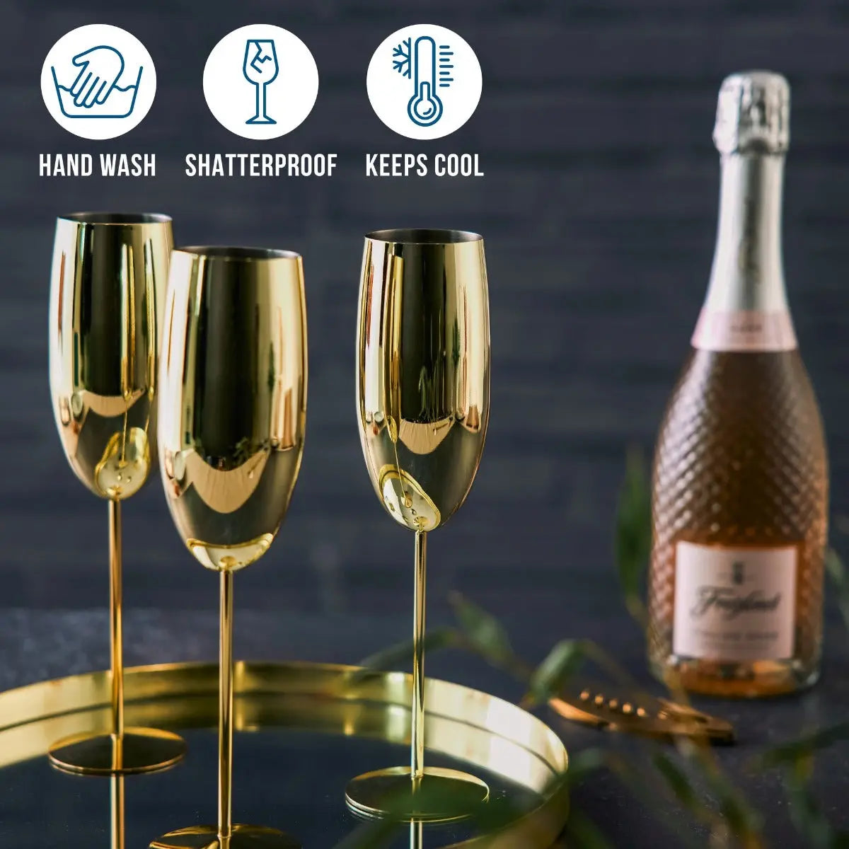 Edelstahl Sektgläser Flute Gold Matt 4er-Set von Oak & Steel