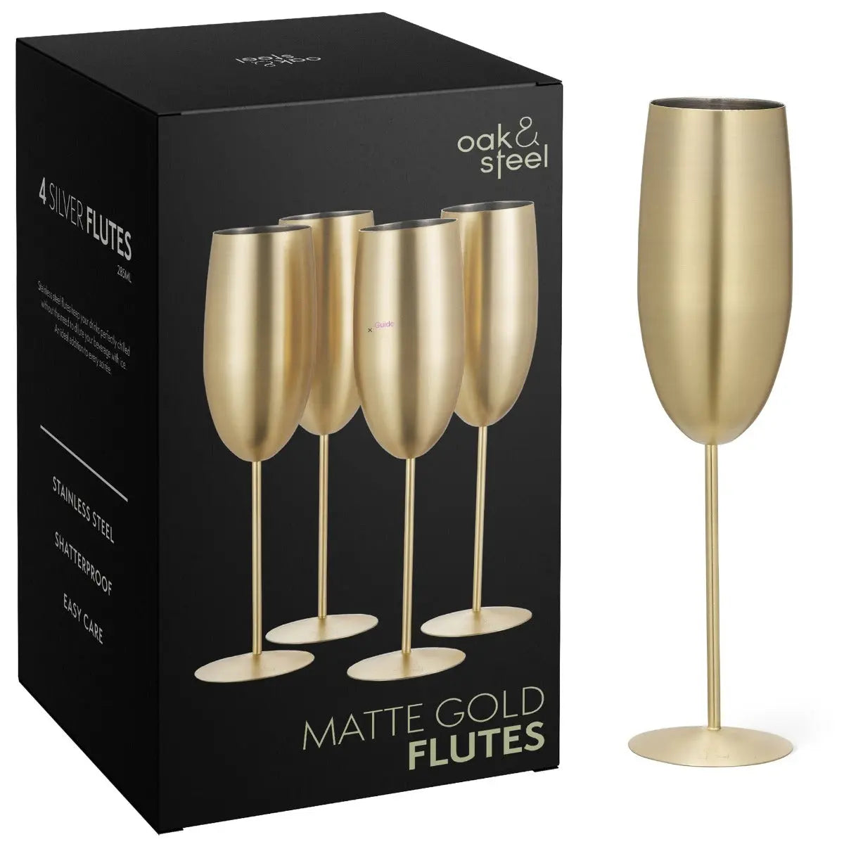 Edelstahl Sektgläser Flute Gold Matt 4er-Set von Oak & Steel