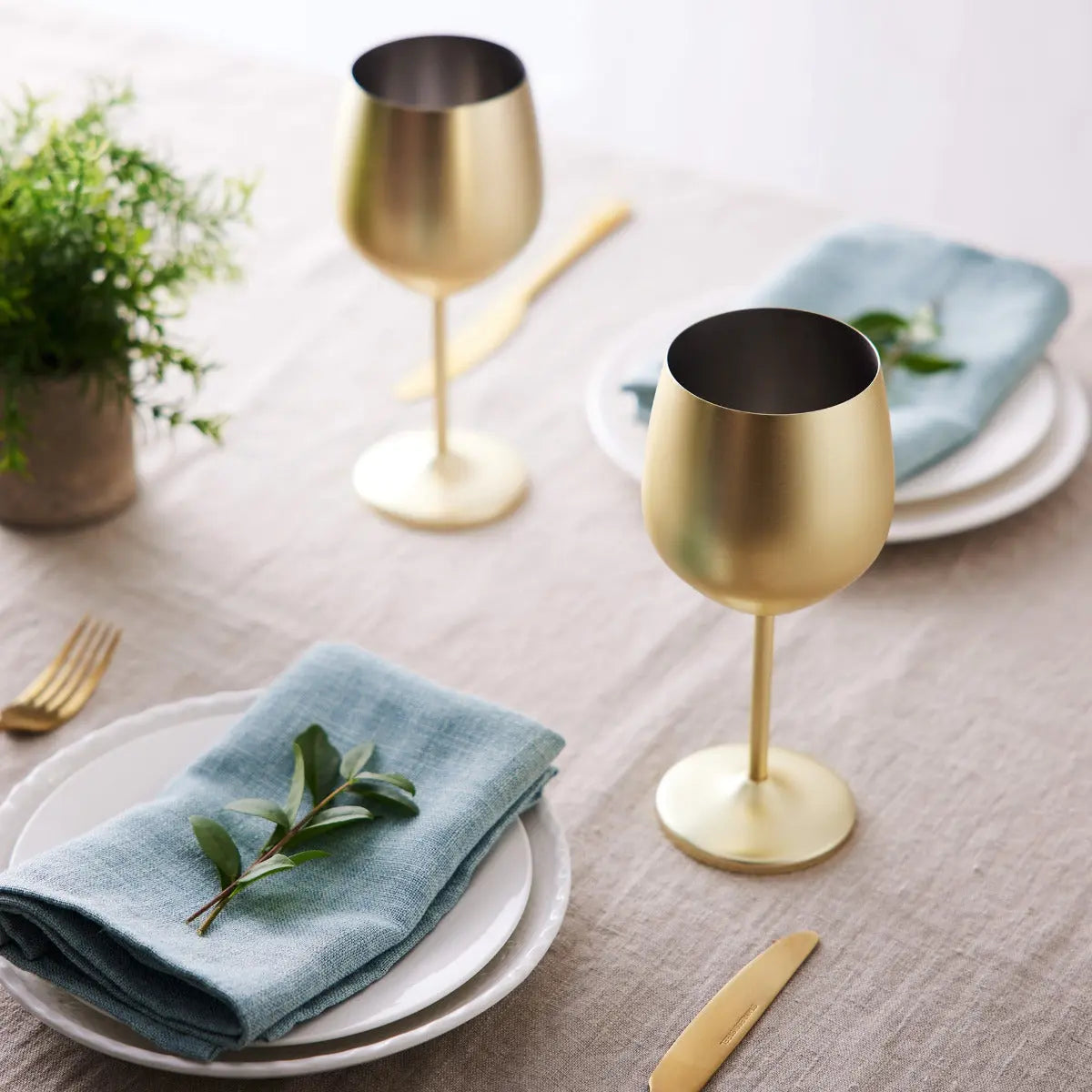Edelstahl Weingläser Gold Matt 2er-Set von Oak & Steel