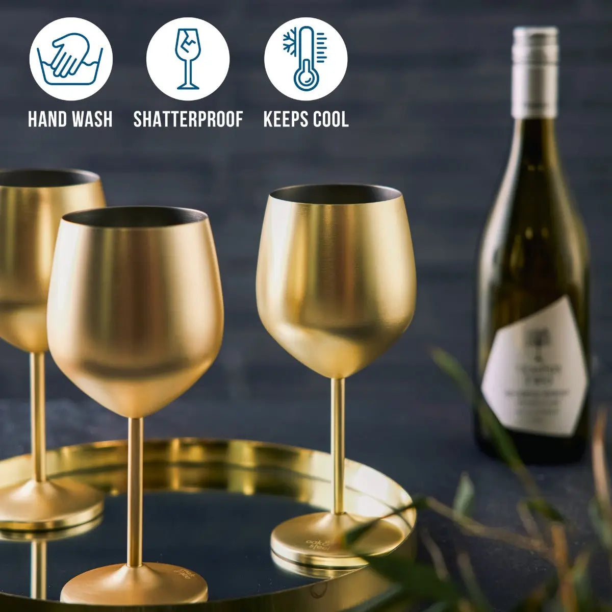 Edelstahl Weingläser Gold Matt 4er-Set von Oak & Steel