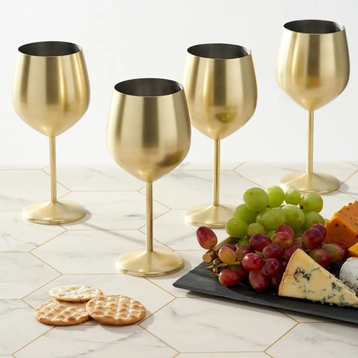 Edelstahl Weingläser Gold Matt 4er-Set von Oak & Steel