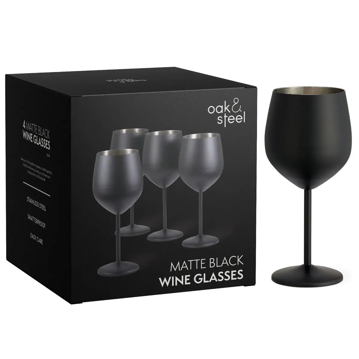 Edelstahl Weingläser Schwarz Matt 4er-Set von Oak & Steel