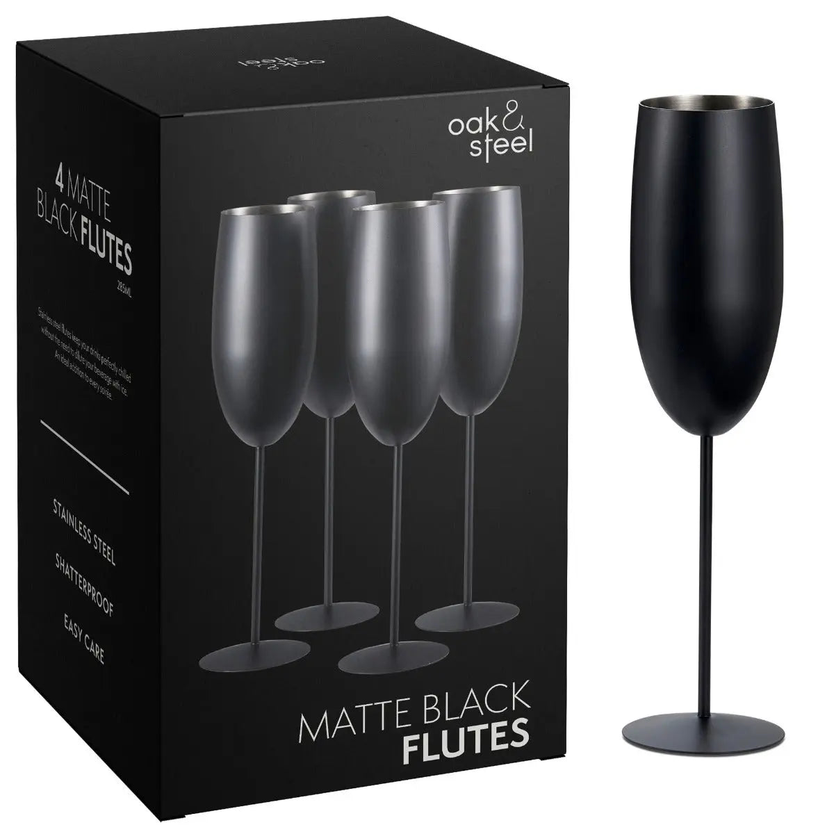 Edelstahl Sektgläser Flute Schwarz Matt 4er-Set von Oak & Steel