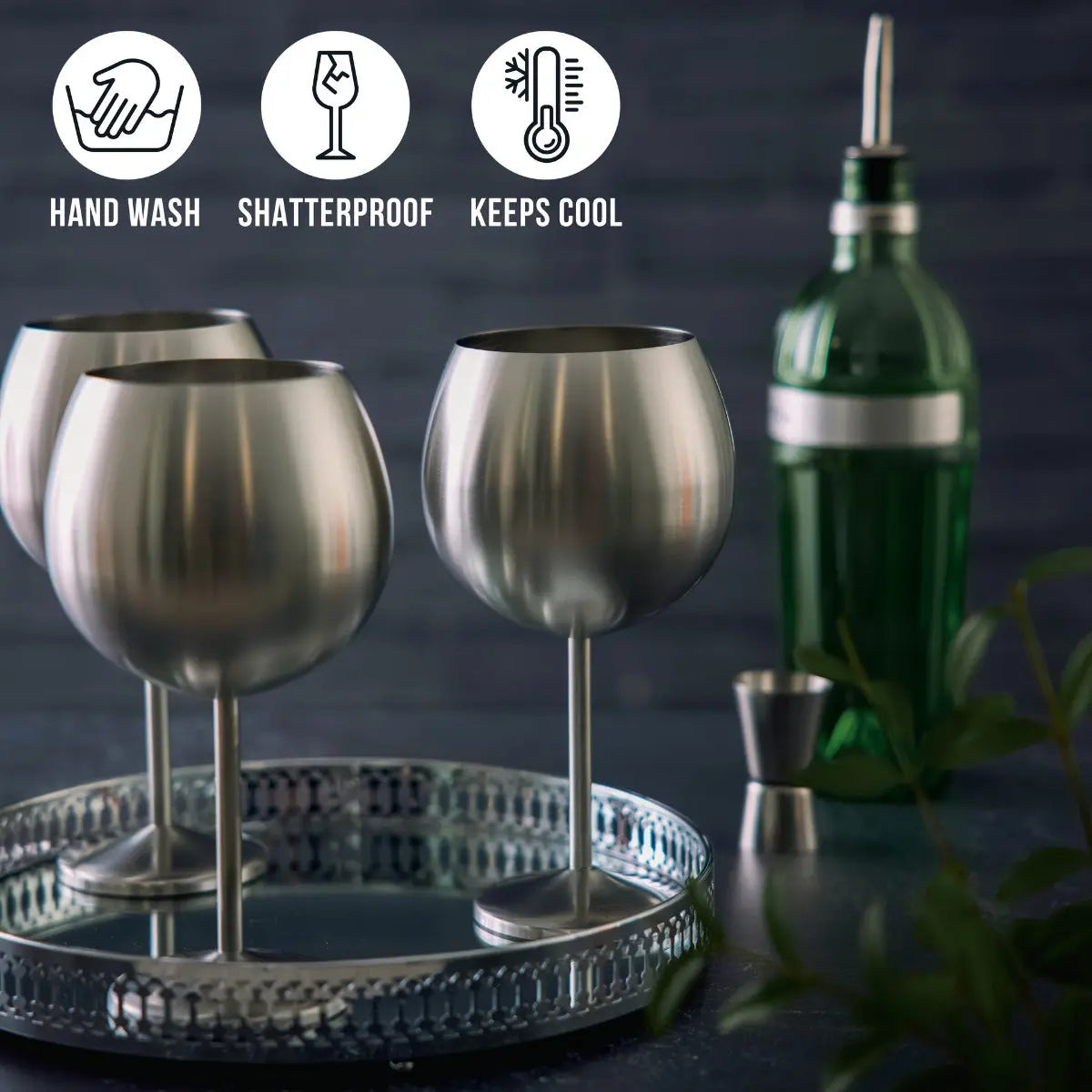 Edelstahl Gin Gläser Silber 4er-Set von Oak & Steel