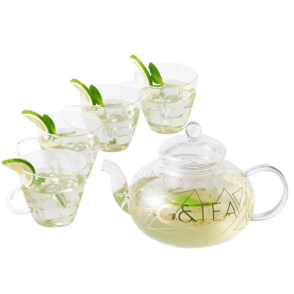 Gin Teekrug aus Glas mit Tassen von Oak & Steel
