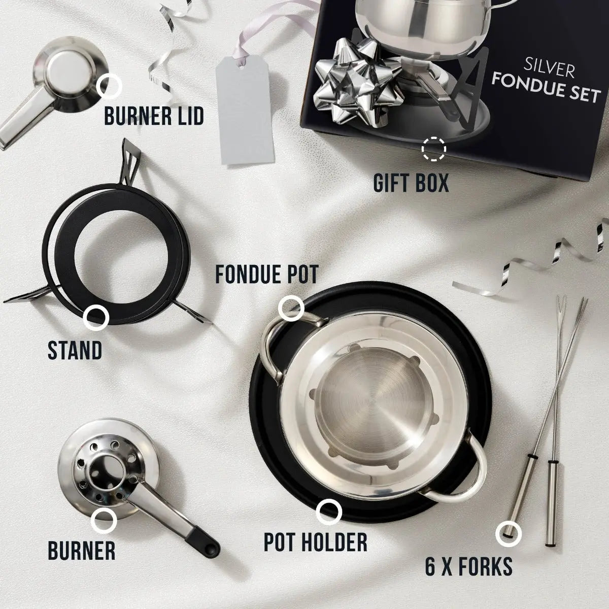 Fondue Set Edelstahl Silber von Oak & Steel