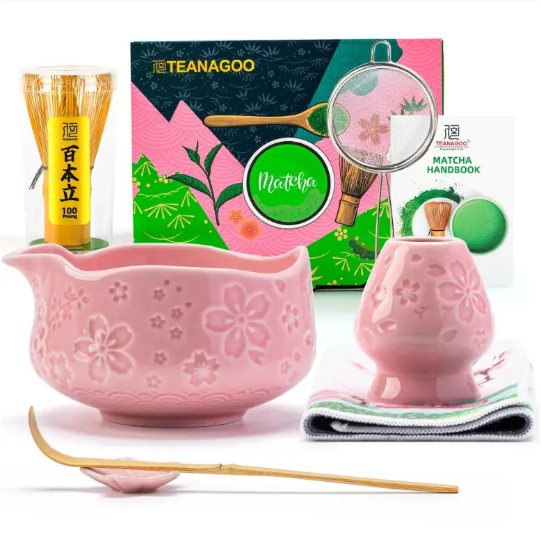 Matcha Set Pink Sakura mit Ausgiessschale 7-tlg. von TEANAGOO