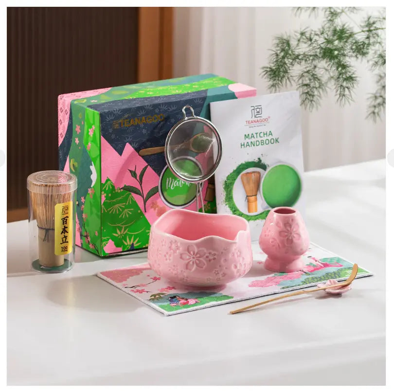 Matcha Set Pink Sakura mit Ausgiessschale 7-tlg. von TEANAGOO