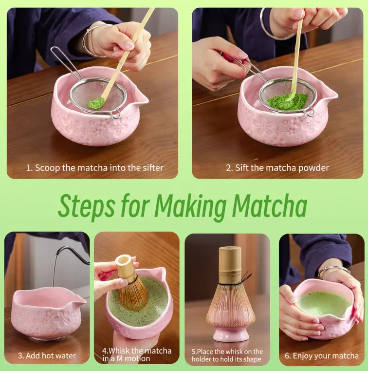 Matcha Set Pink Sakura mit Ausgiessschale 7-tlg. von TEANAGOO