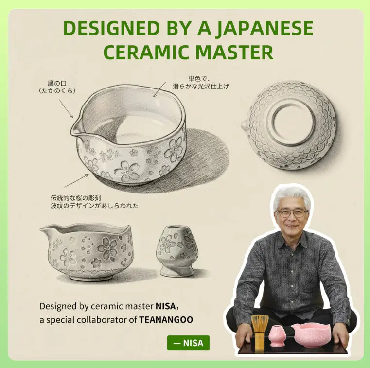 Matcha Set Pink Sakura mit Ausgiessschale 7-tlg. von TEANAGOO