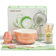 Matcha Set Orange Streifen mit Ausgiessschale 7-tlg. von TEANAGOO
