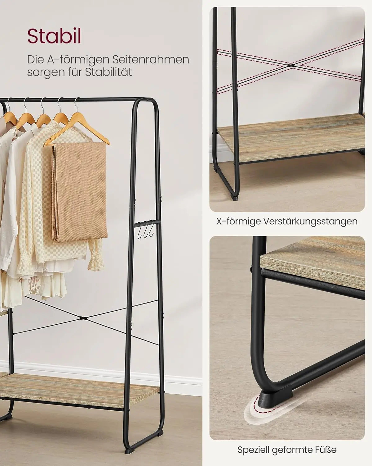Garderobenständer mit Schuhablage Industrial Türkisbraun-Mattschwarz von Songmics