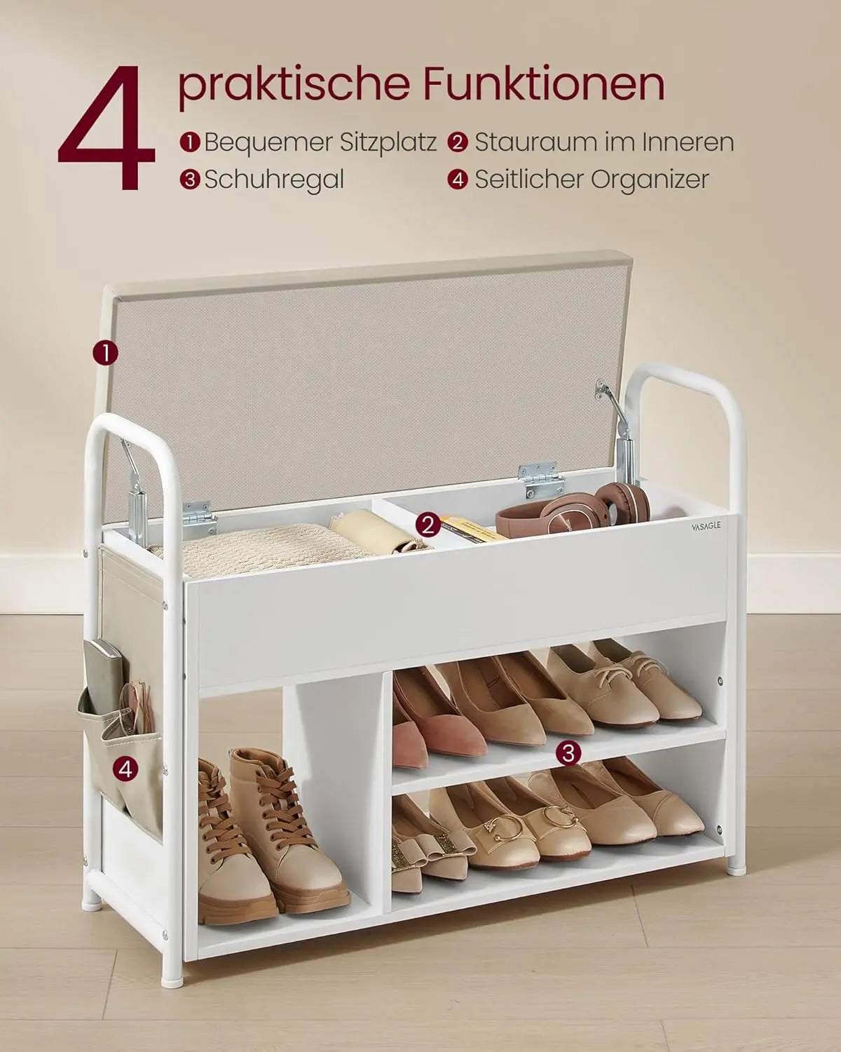 Schuhbank Polster Stauraum Weiss Beige von Songmics