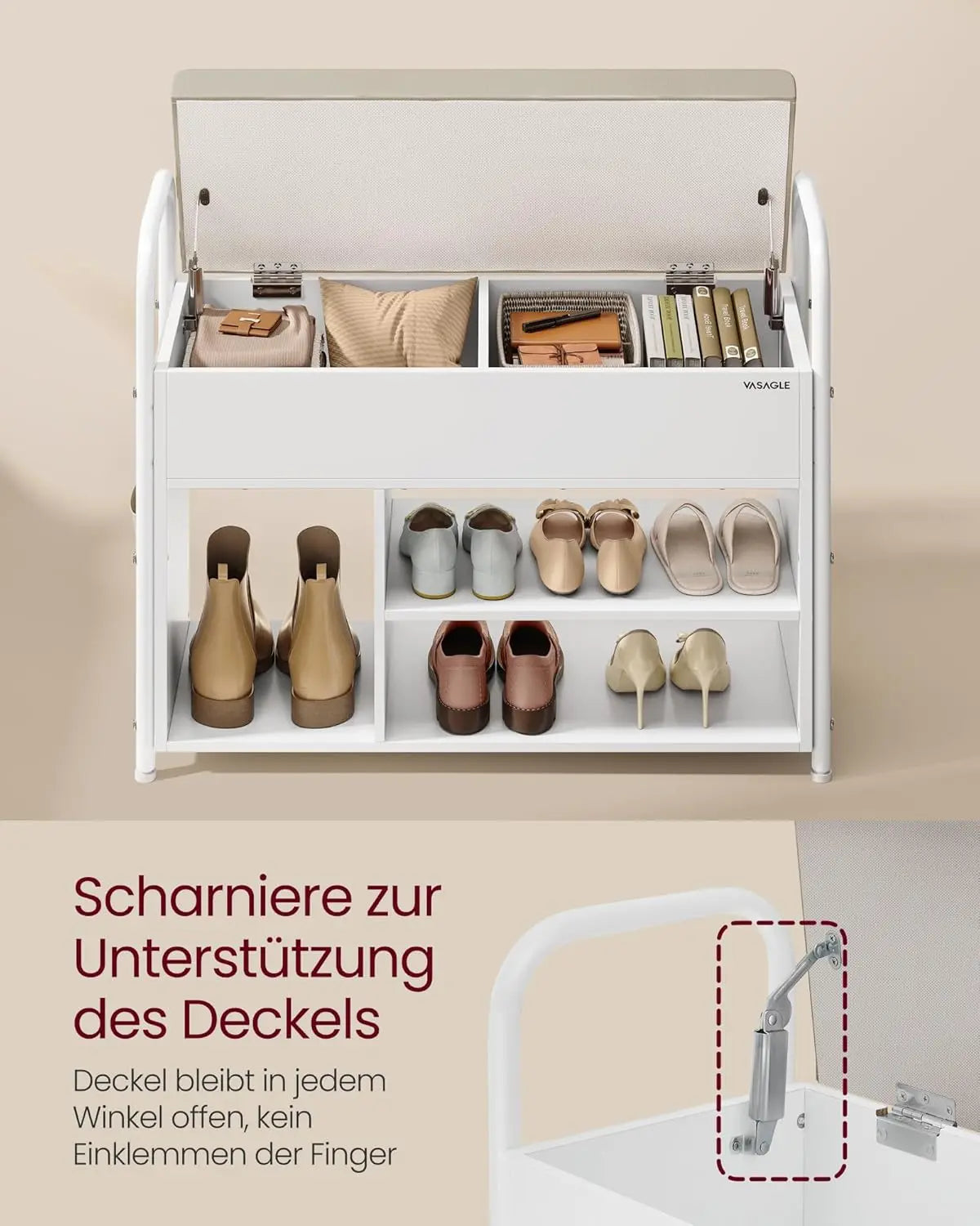 Schuhbank Polster Stauraum Weiss Beige von Songmics