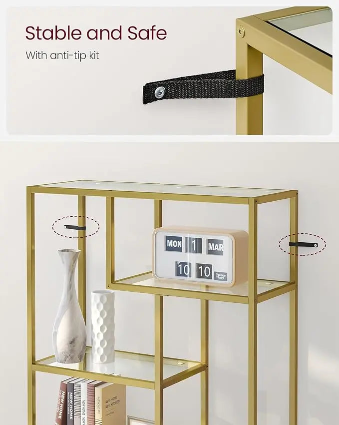 Bücherregal 6 Etagen Glas Gold Metall von Songmics