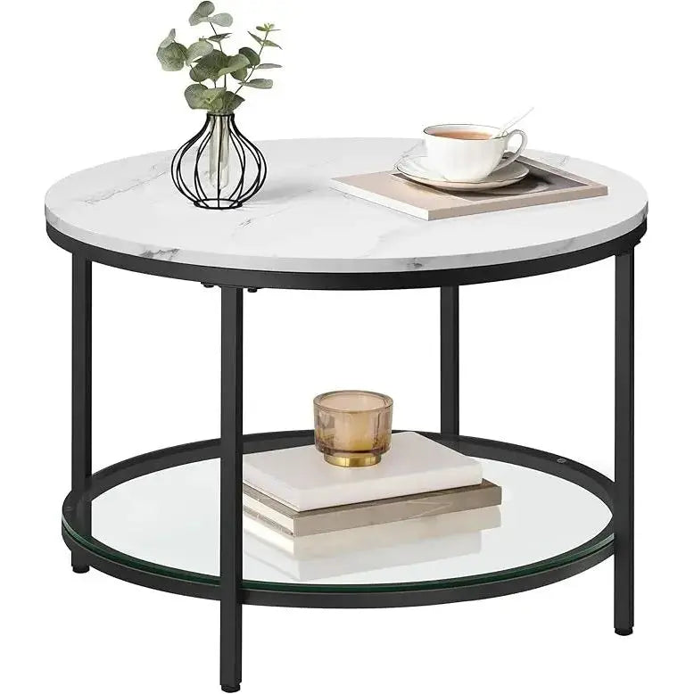 Couchtisch Marmor-Optik Weiss Glas Schwarz von Songmics