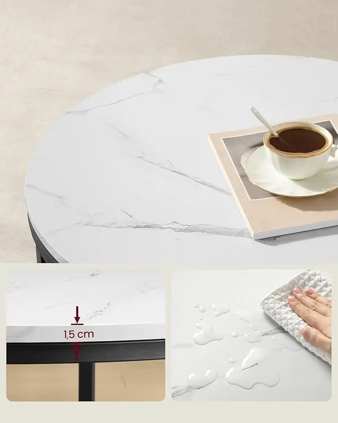 Couchtisch Marmor-Optik Weiss Glas Schwarz von Songmics