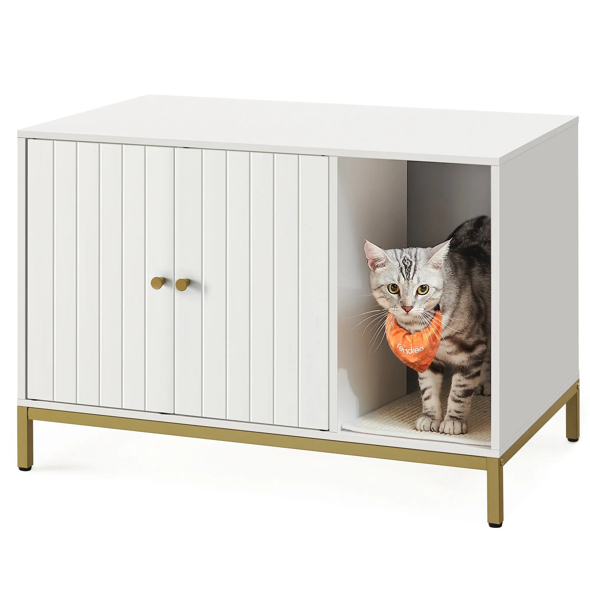 Katzenklo-Schrank mit Kratzmatte weiss-gold von Songmics