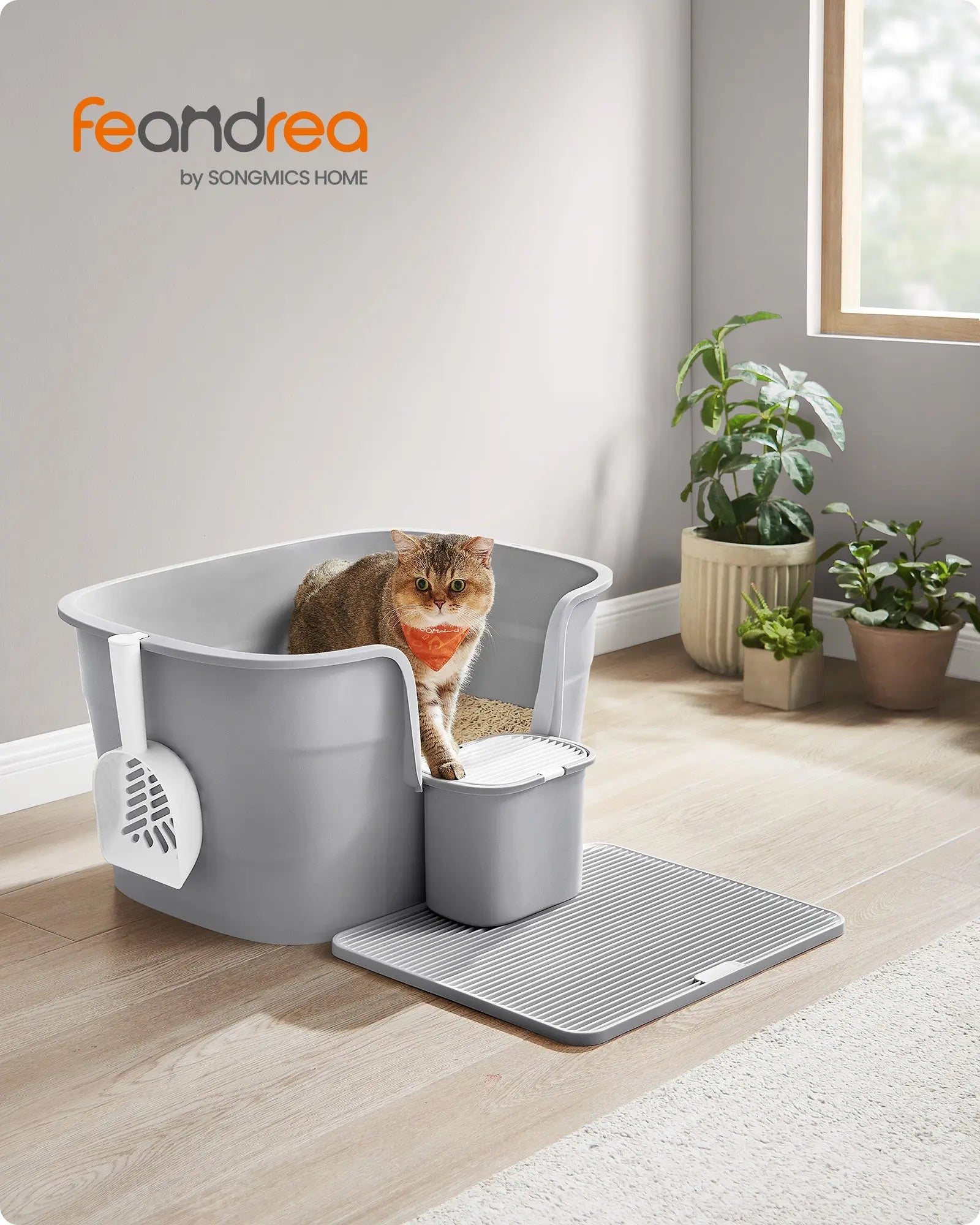 Katzentoilette extragross Mehrkatzenhaushalte Taubengrau Kunststoff von Songmics