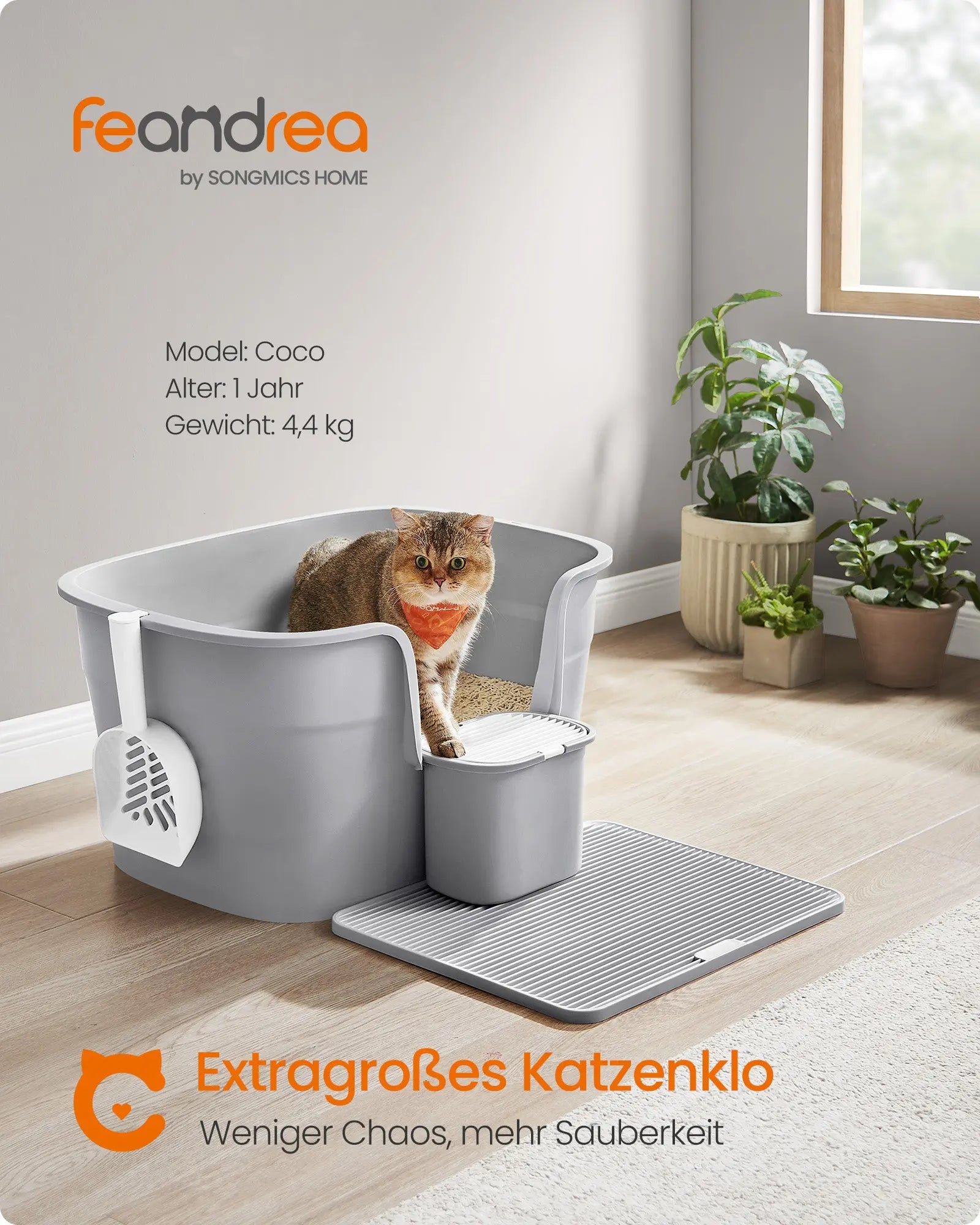 Katzentoilette extragross Mehrkatzenhaushalte Taubengrau Kunststoff von Songmics