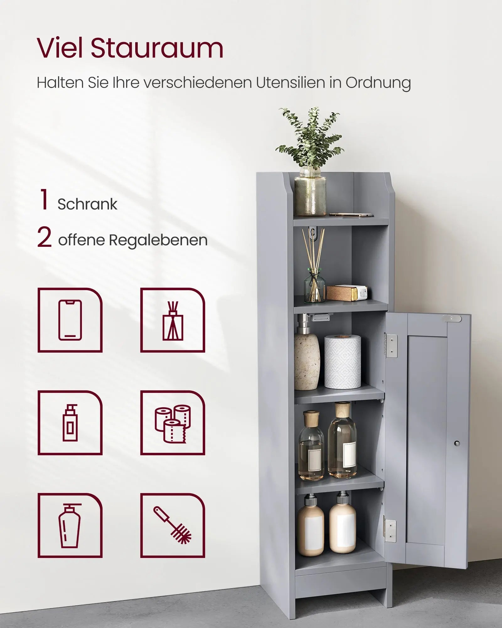 Badezimmerschrank schmal grau Holz von Songmics