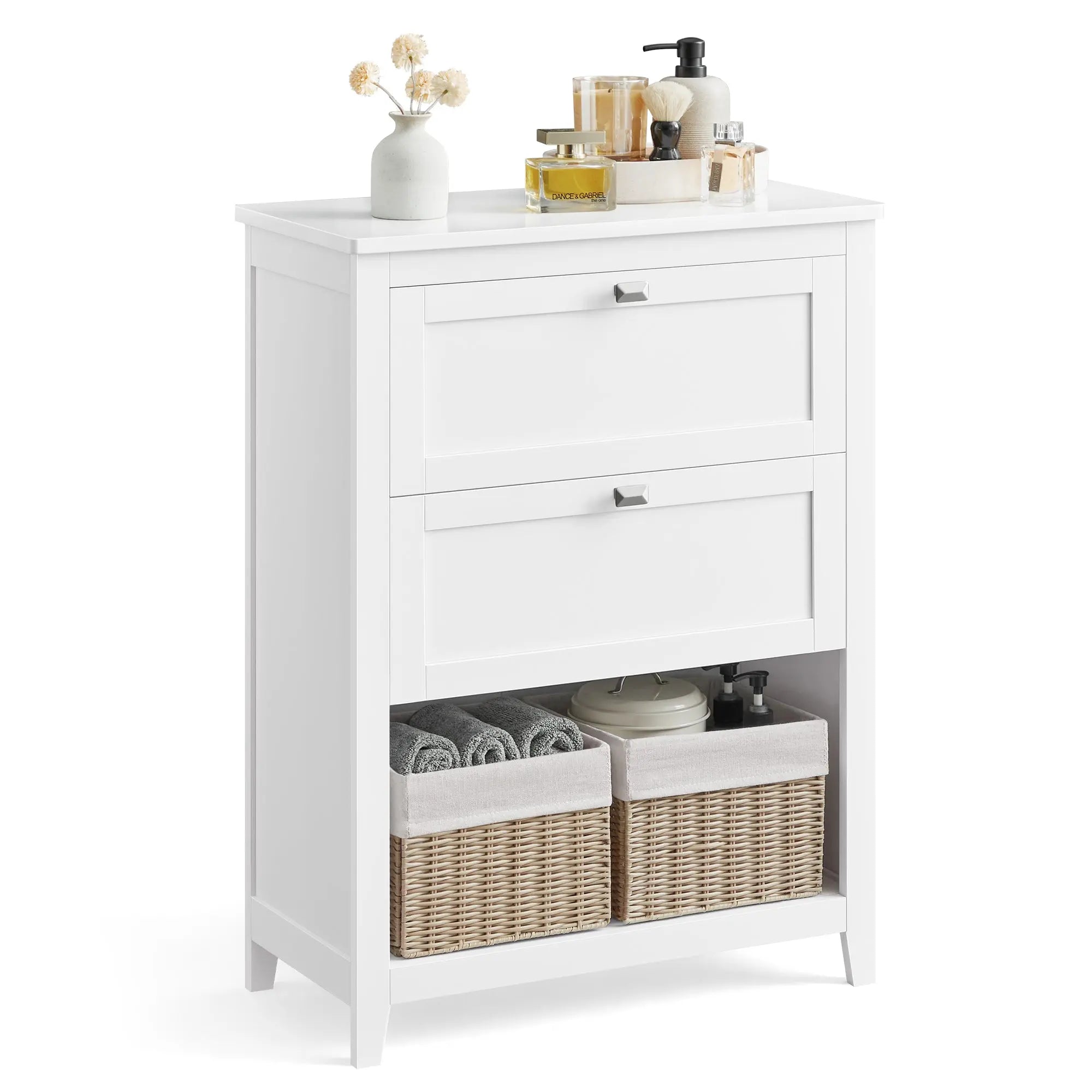 Badezimmerschrank weiss Holz 2 Schubladen von Songmics