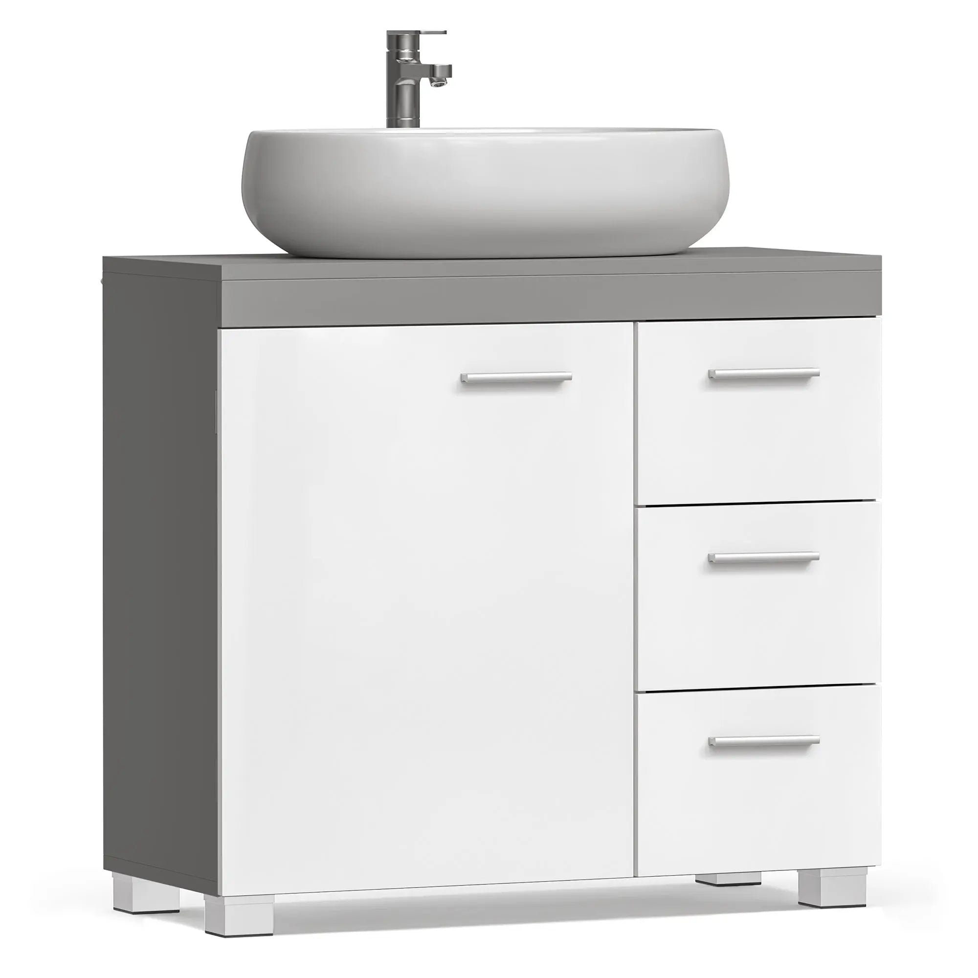 Badezimmerschrank 3 Schubladen Wolkenweiss Zementgrau von Songmics