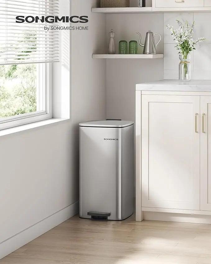 Treteimer 30L Soft-Close Silber Stahl von Songmics