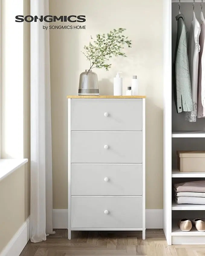 Schubladenkommode 4 Schubladen Weiss Eiche von Songmics