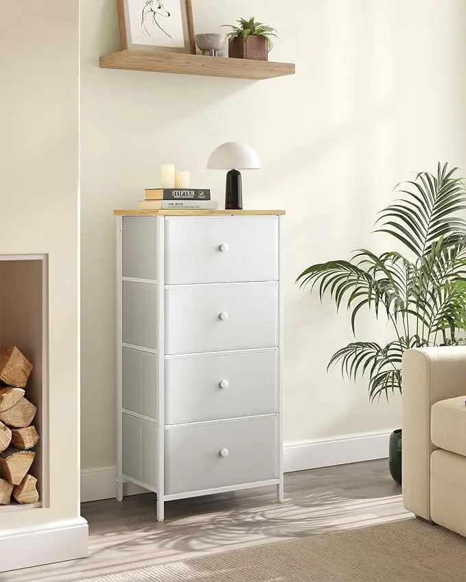 Schubladenkommode 4 Schubladen Weiss Eiche von Songmics