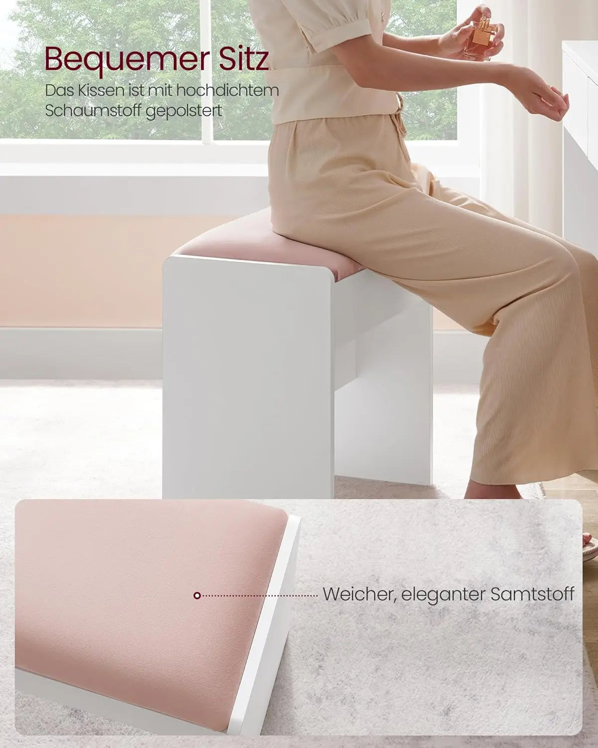 Schminktisch-Hocker Samt Weiss Rosa Gepolstert von Songmics
