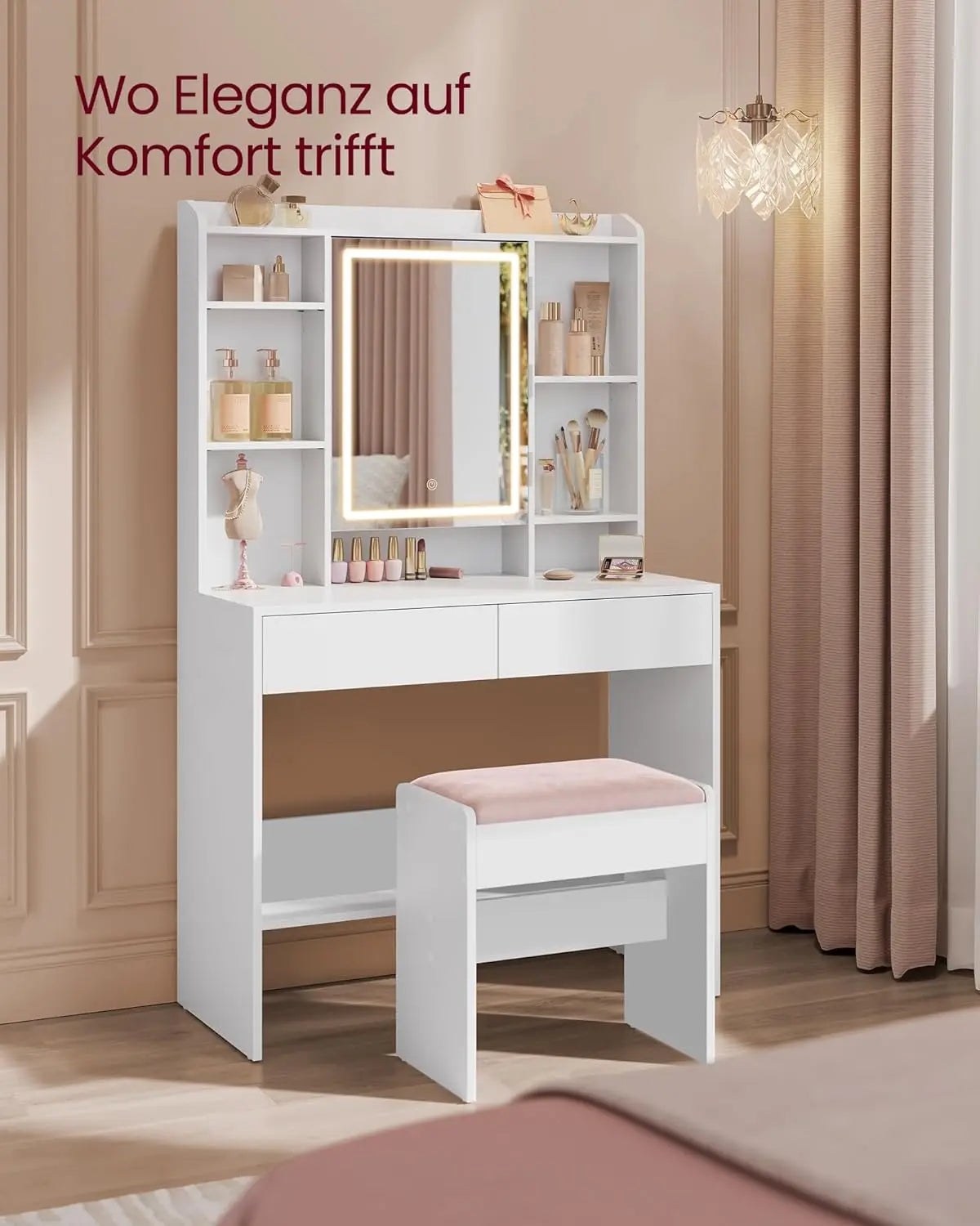 Schminktisch-Hocker Samt Weiss Rosa Gepolstert von Songmics