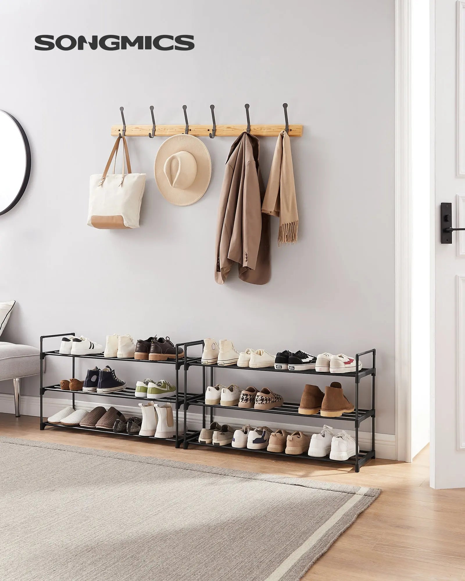 Schuhregal 3-stöckig 2er Set stapelbar schwarz Metall von Songmics
