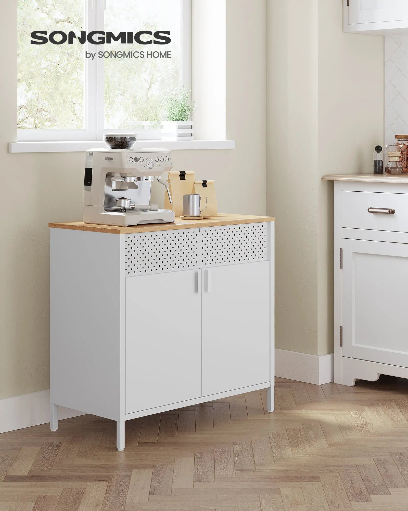 Metallschrank mit Magnetverschluss naturbeige-weiss von Songmics