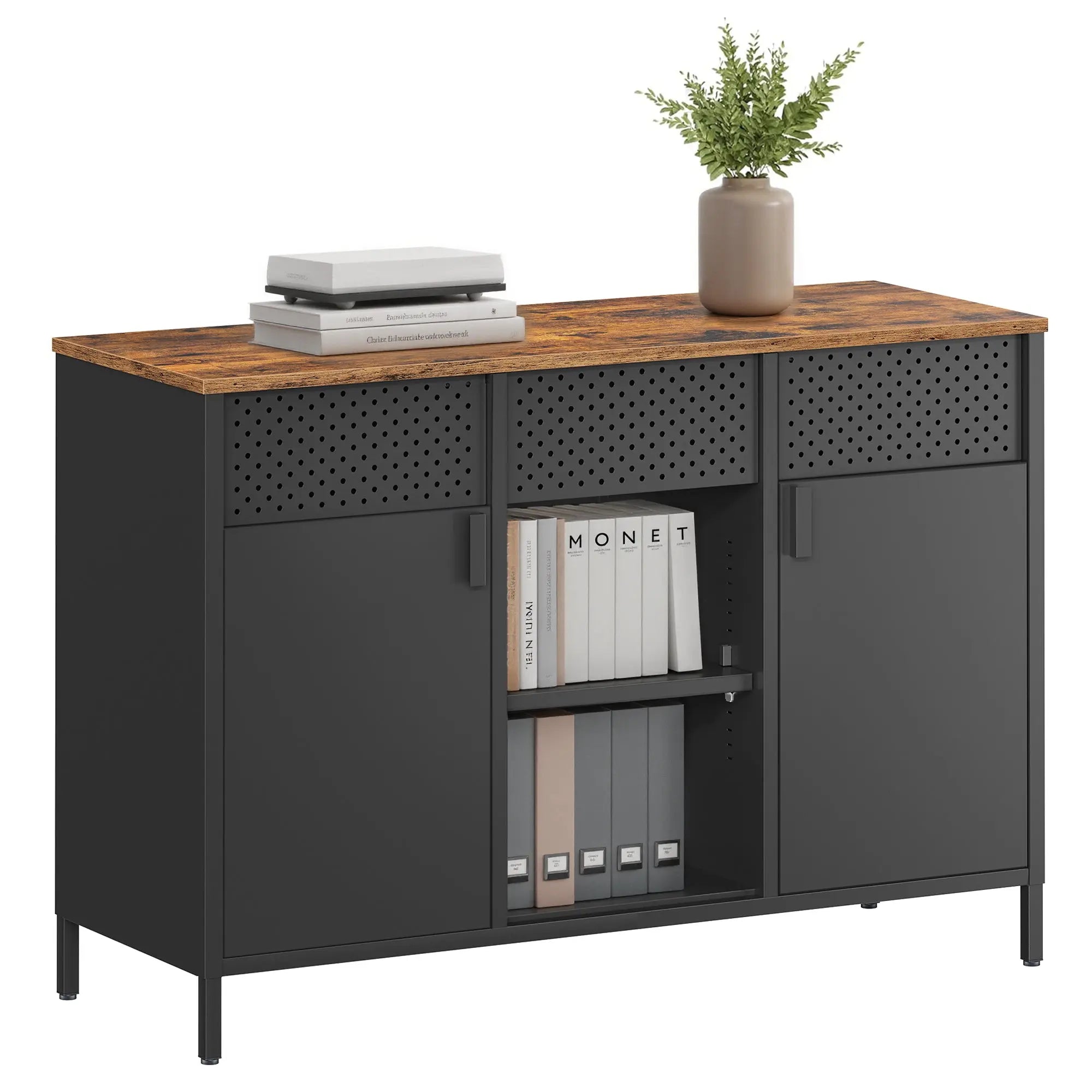 Metallschrank Doppeltür Magnetverschluss Vintagebraun Stahl von Songmics